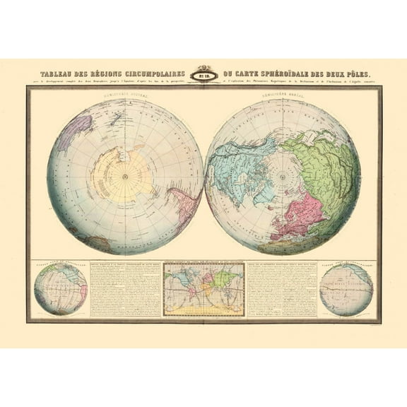 Historic Map - Polar Regions - 32.29 x 23 - Vintage Wall Art