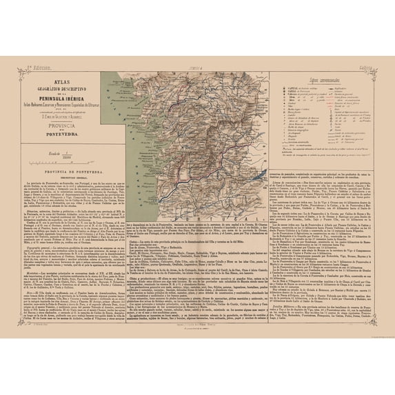 Historic Map - Pontevedra Spain - Valverde 1880 - 32.09 x 23 - Vintage Wall Art