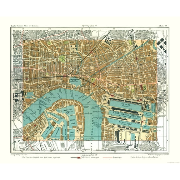 Historic Map - Poplar London England - Philip 1904 - 28.16 x 23 - Vintage Wall Art