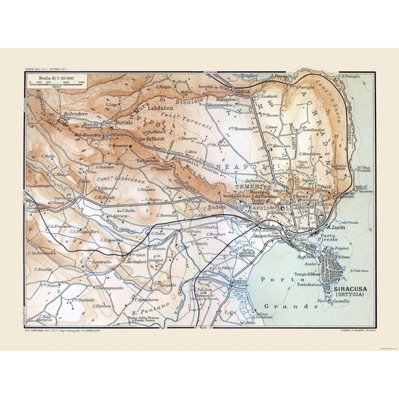 Historic Map - Porto Grande Sicily Italy - Baedeker 1880 - Vintage Wall Art