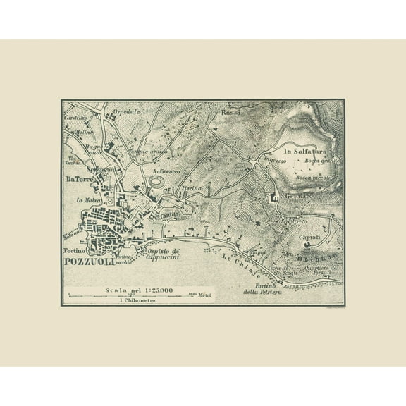 Historic Map - Pozzuoli Italy - Baedeker 1880 - 28.57 x 23 - Vintage Wall Art