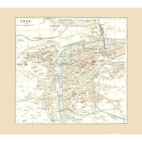 Historic Map - Prague Czech Republic - Baedeker 1896 - 25.78 x 23 - Vintage Wall Art