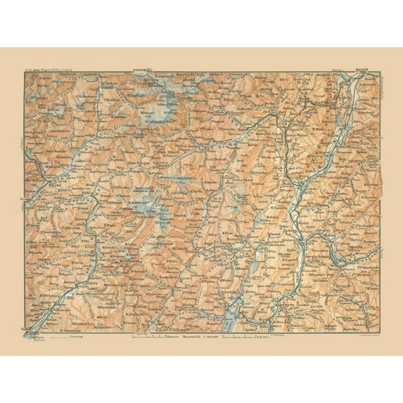 Historic Map - Presanella Vicinity Italy - Baedeker 1910 - Vintage Wall Art