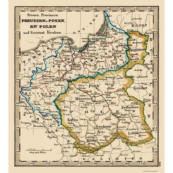 Historic Map - Prussia Poland - Stieler 1852 - Vintage Wall Art