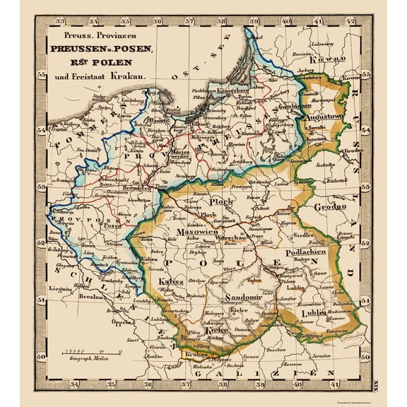 Historic Map - Prussia Poland - Stieler 1852 - 23 x 25.44 - Vintage Wall Art