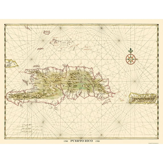 Historic Map - Puerto Rico - 1769 - 30 x 23 - Vintage Wall Art