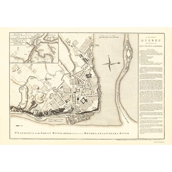Historic Map - Quebec Canada Plan - Jeffreys 1758 - Vintage Wall Art