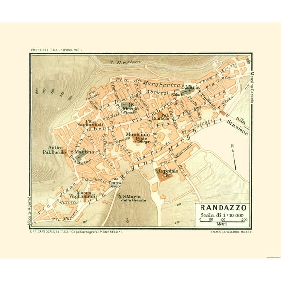Historic Map - Randazzo Sicily Italy - Baedeker 1880 - 27.41 x 23 - Vintage Wall Art