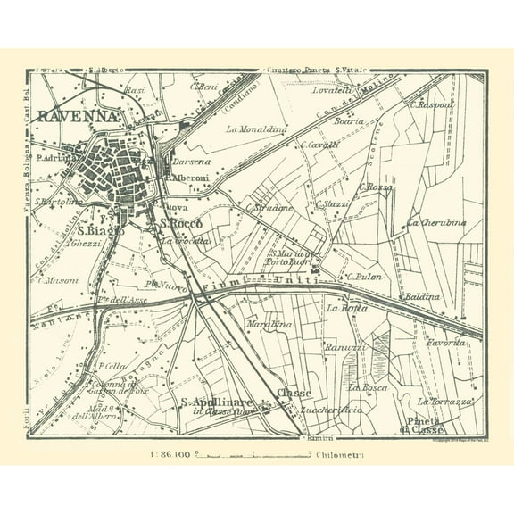 Historic Map - Ravenna Italy - Bertarelli 1914 - 28.34 x 23 - Vintage Wall Art