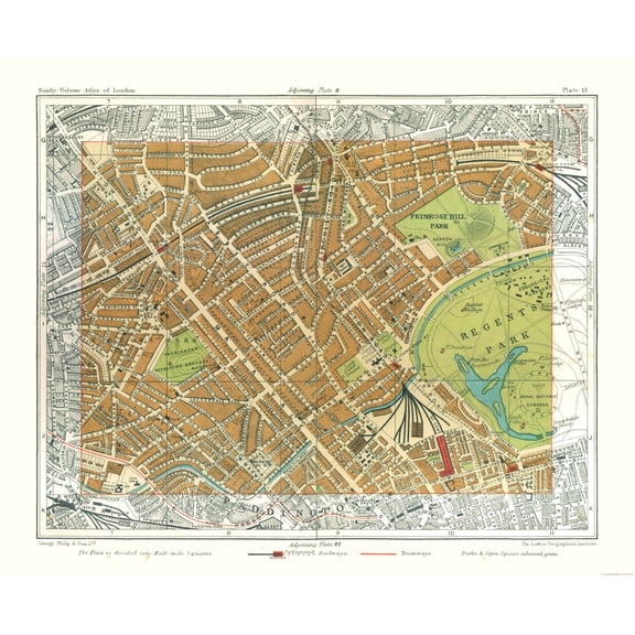 Historic Map - Regents Park London England - Philip 1904 - Vintage Wall Art
