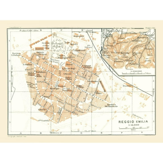 Historic Map - Reggio Emilia Italy - Bertarelli 1914 - Vintage Wall Art