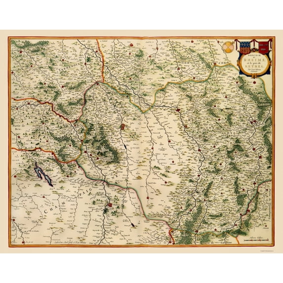Historic Map - Reims France Vicinity - Blaeu 1635 - Vintage Wall Art