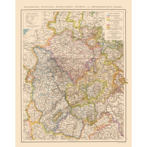 Historic Map - Rheinprovinz Westfalen Hessen Nassau Germany - Andree 1895 - 23 x 29 - Vintage Wall Art