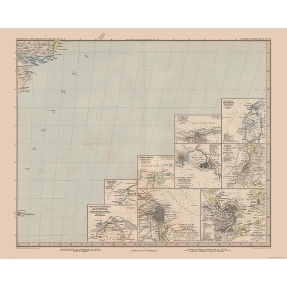 Historic Map - Rio de la Plata Argentina Uruguay - Stieler 1885 - Vintage Wall Art