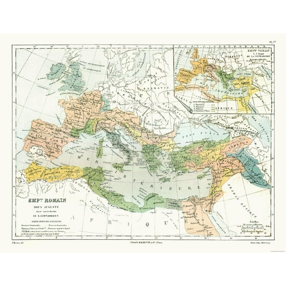 Historic Map - Roman Empire Augustus - Cortambert 1880 - 29.96 x 23 - Vintage Wall Art