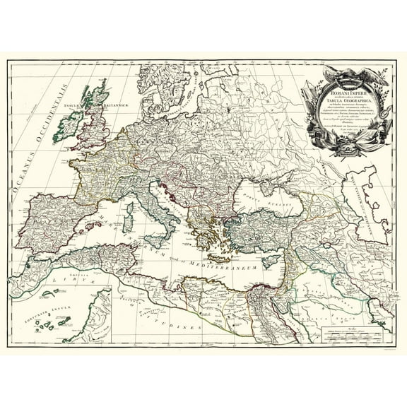 Historic Map - Roman Empire Europe - Vaugondy 1757 - 32.83 x 23 - Vintage Wall Art