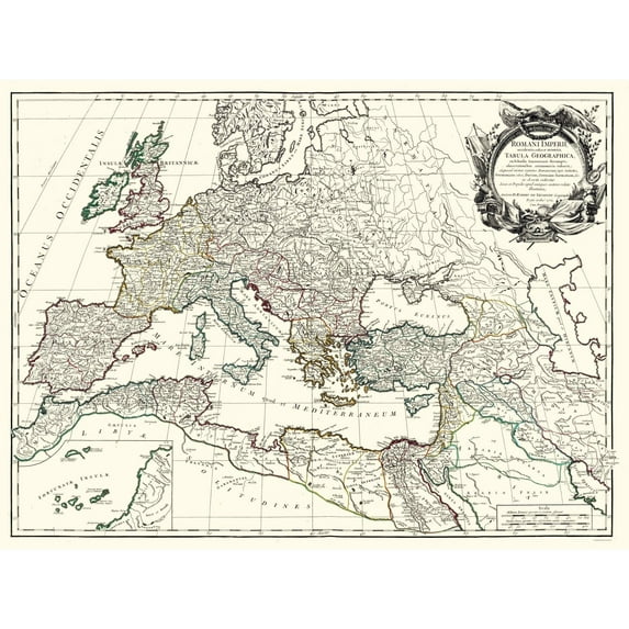 Historic Map - Roman Empire Europe - Vaugondy 1757 - 32.83 x 23 - Vintage Wall Art