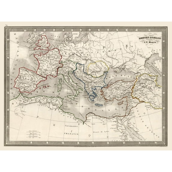 Historic Map - Roman Empire - Monin 1839 - 27.26 x 23 - Vintage Wall Art