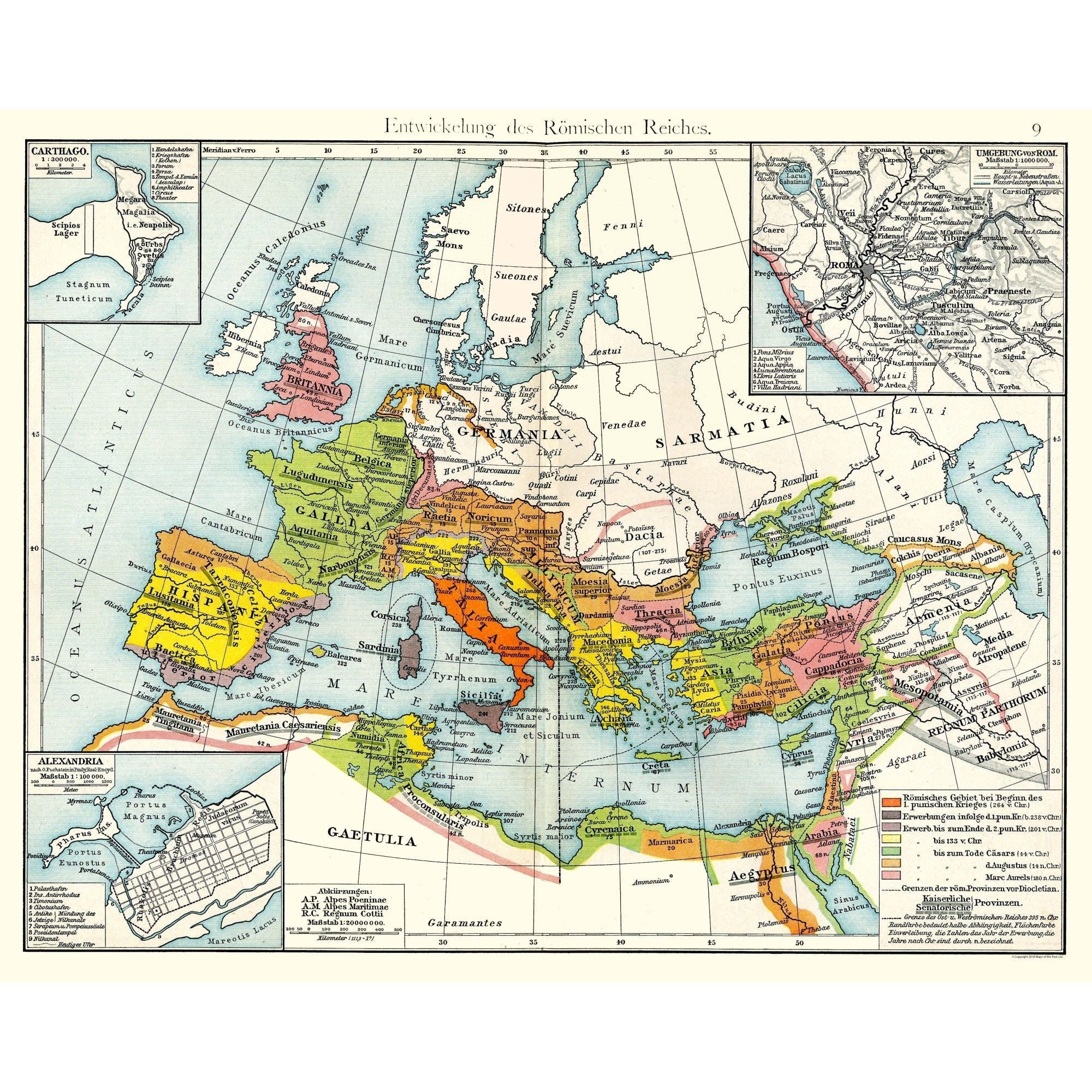 Rome Ruled Historic Map - Roman Rule Expansion Europe - Putzgers 1897 - Vintage ...
