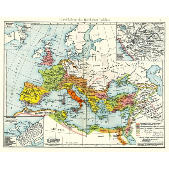 Historic Map - Roman Rule Expansion Europe - Putzgers 1897 - 28.75 x 23 - Vintage Wall Art