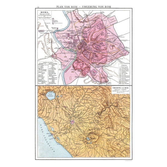 Historic Map - Rome Italy - Droysen 1886 - Vintage Wall Art