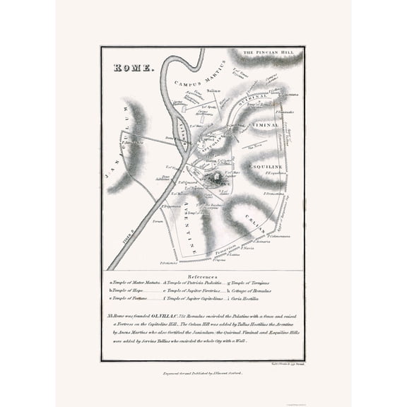 Historic Map - Rome Italy - Oxford 1828 - 23 x 31.57 - Vintage Wall Art