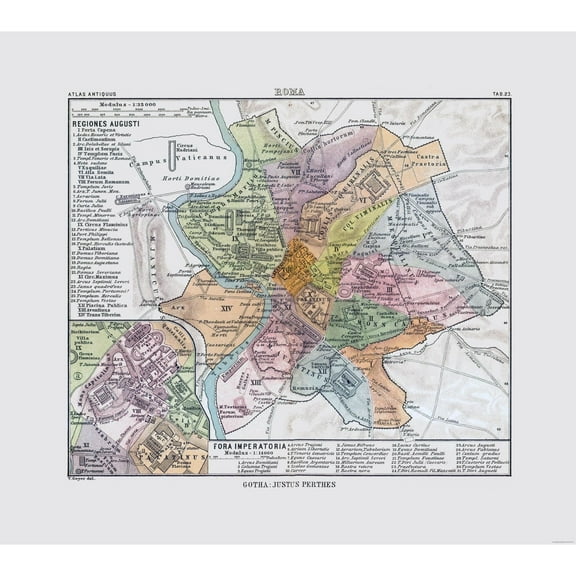 Historic Map - Rome Italy - Perthes 1896 - 25.81 x 23 - Vintage Wall Art