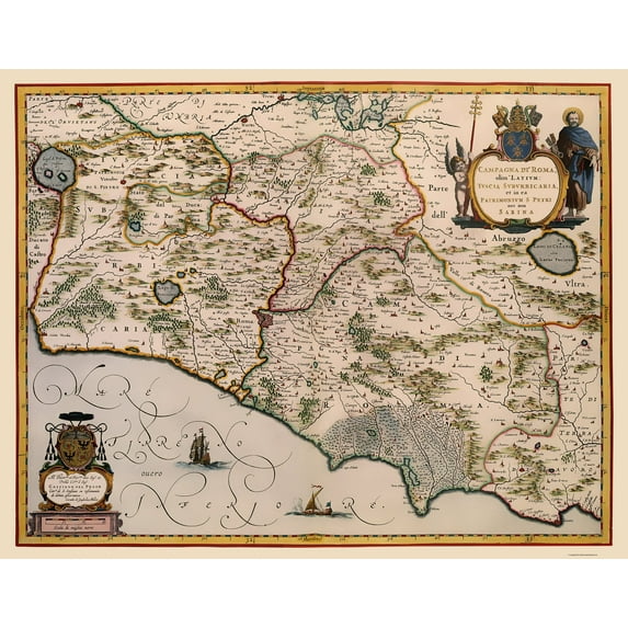 Historic Map - Rome Province Italy - Blaeu 1640 - Vintage Wall Art