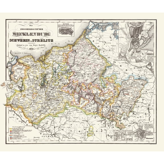 Historic Map - Rostock Schwerin Germany - Radefeld 1848 - 23 x 27.14 - Vintage Wall Art