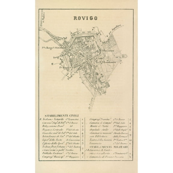 Historic Map - Rovigo Italy - Castro 1870 - 23 x 38.75 - Vintage Wall Art