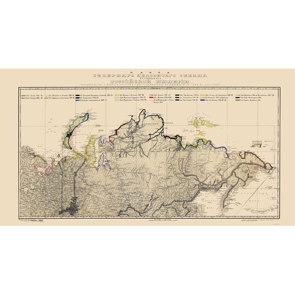 Historic Map - Russia Arctic Coast - Buache 1874 - 23 x 43 - Vintage Wall Art