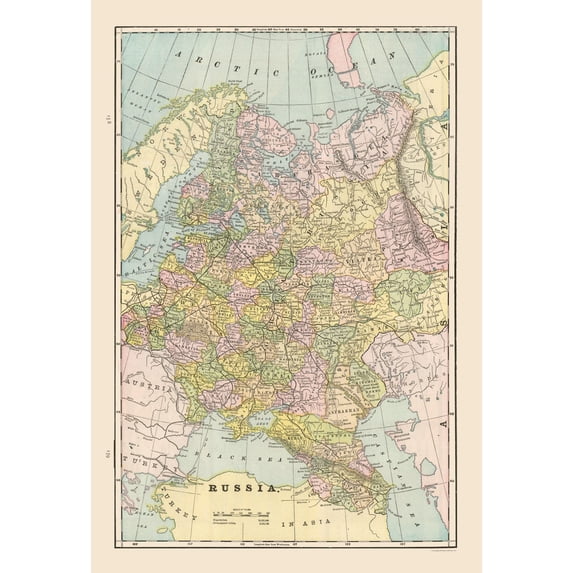 Historic Map - Russia - Cram 1892 - Vintage Wall Art