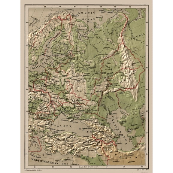 Historic Map - Russia Eastern Relief - Swan 1880 - Vintage Wall Art