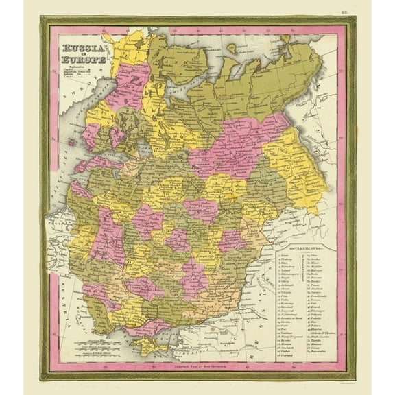 Historic Map - Russia European - Mitchell 1846 - 23 x 26.10 - Vintage Wall Art