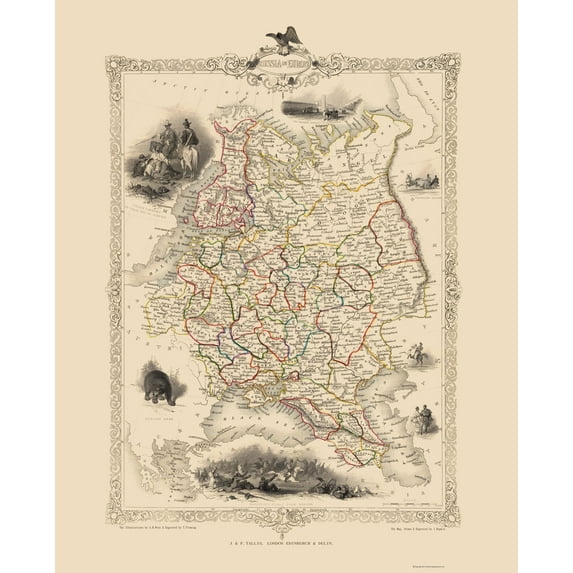 Historic Map - Russia European - Tallis 1851 - 23 x 28.45 - Vintage Wall Art