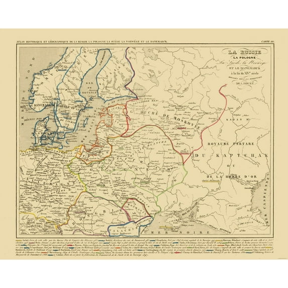 Historic Map - Russia Poland Scandinavia - Houze 1850 - 28.67 x 23 - Vintage Wall Art