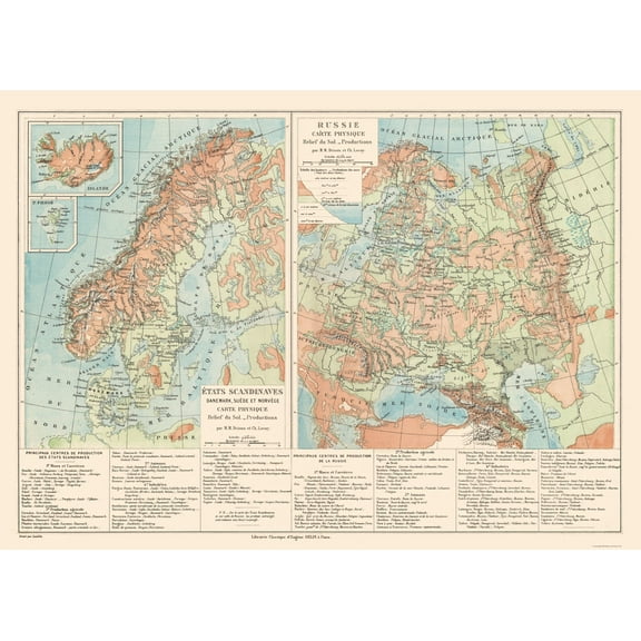 Historic Map - Russia Sweden Norway Denmark Landform - Drioux 1882 - 32.08 x 23 - Vintage Wall Art