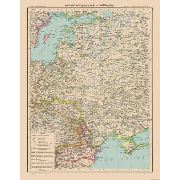 Historic Map - Russia Western Romania - Schrader 1908 - 23 x 29.51 - Vintage Wall Art