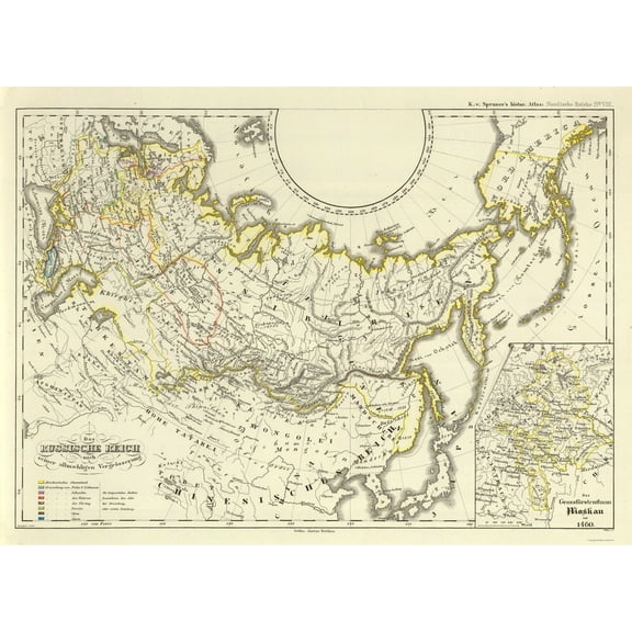 Historic Map - Russian Empire Expansion - Perthes - Vintage Wall Art