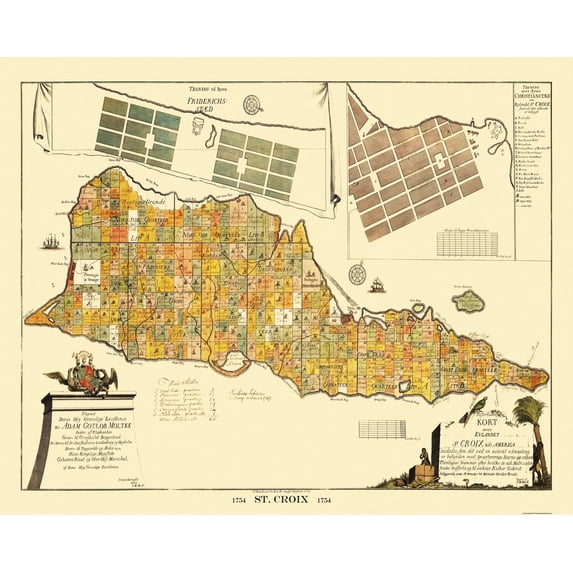 Historic Map - Saint Croix Island Landowner United States - Beck 1754