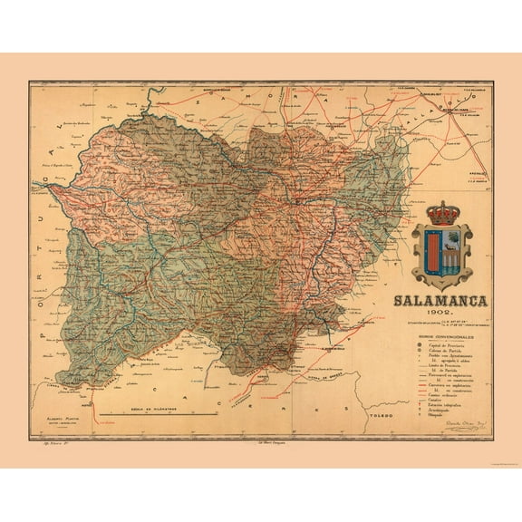 Historic Map - Salamanca Spain - Martine 1904 - 28.82 x 23 - Vintage Wall Art
