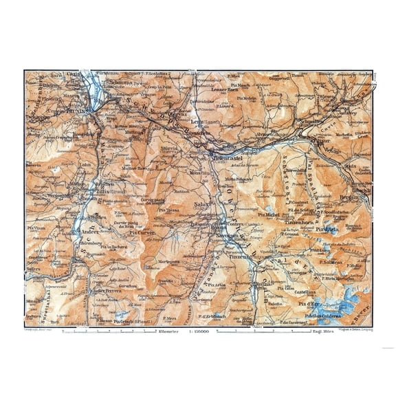 Historic Map - Salux Switzerland - Baedeker 1921 - 30.06 x 23 - Vintage Wall Art