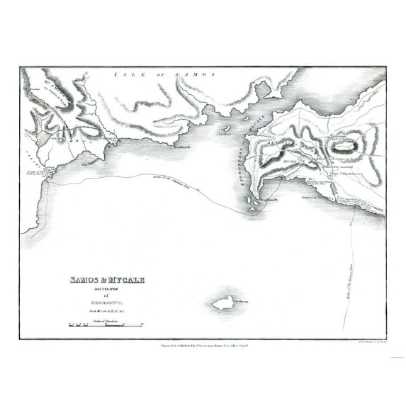Historic Map - Samos Mycale Greece - Oxford 1828 - Vintage Wall Art