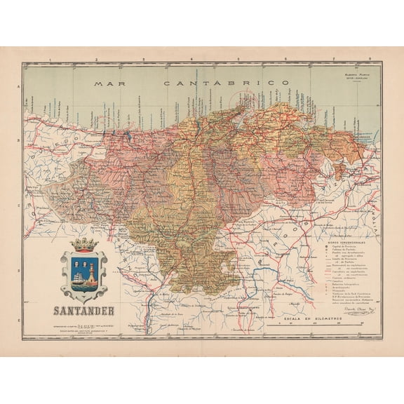 Historic Map - Santander Spain - Martin 1911 - 29.90 x 23 - Vintage Wall Art