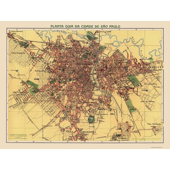 Historic Map - Sao Paulo Brazil - Hartmann 1913 - Vintage Wall Art