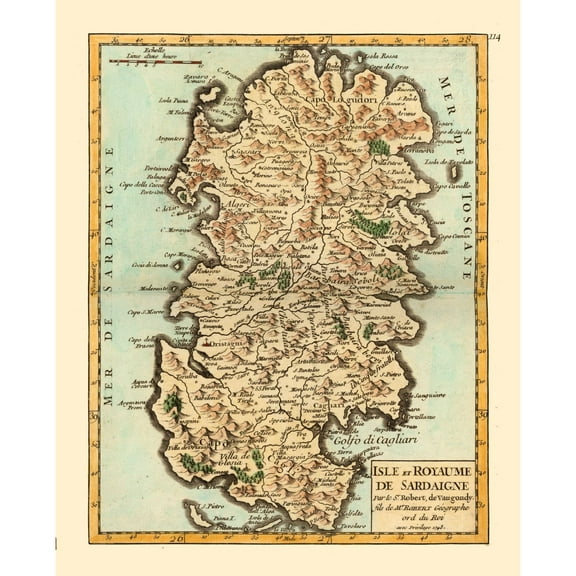 Historic Map - Sardinia Italy - Robert 1748 - 23 x 28.50 - Vintage Wall Art