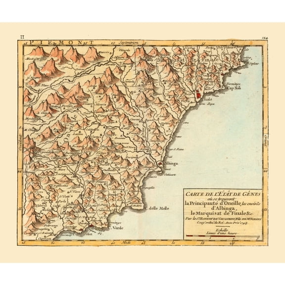 Historic Map - Savona Province Italy - Robert 1748 - 27.24 x 23 - Vintage Wall Art