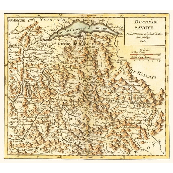 Historic Map - Savoy Duchy France Italy - Robert 1748 - 25.98 x 23 - Vintage Wall Art