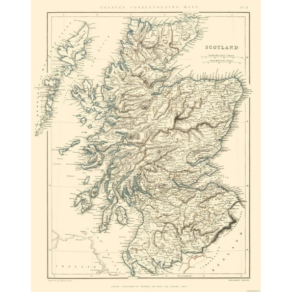 Historic Map - Scotland - Chapman 1847 - Vintage Wall Art