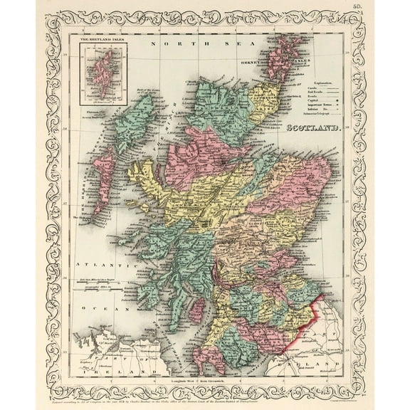 Historic Map - Scotland - Desilver 1859 - 23 x 27.82 - Vintage Wall Art